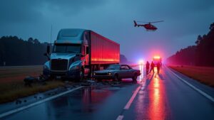 18 wheeler on side of the road after an accident